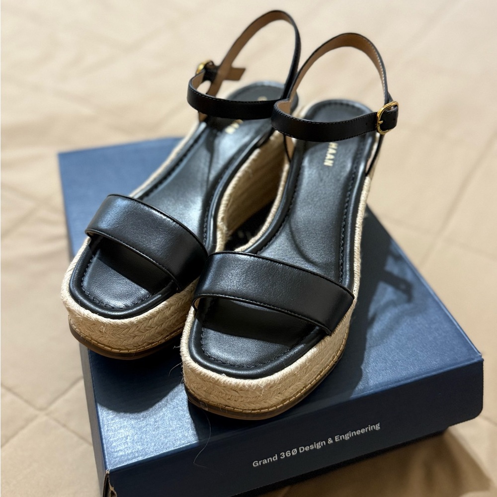 Cole Haan Black Leather Espadrille Sandals